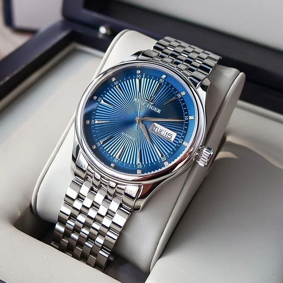 Reef Tiger For Mens Watch Automatic Male Business WristWatch Japan NH35 Mechanical Movement Sapphire Crystal Diamond Steel Clock