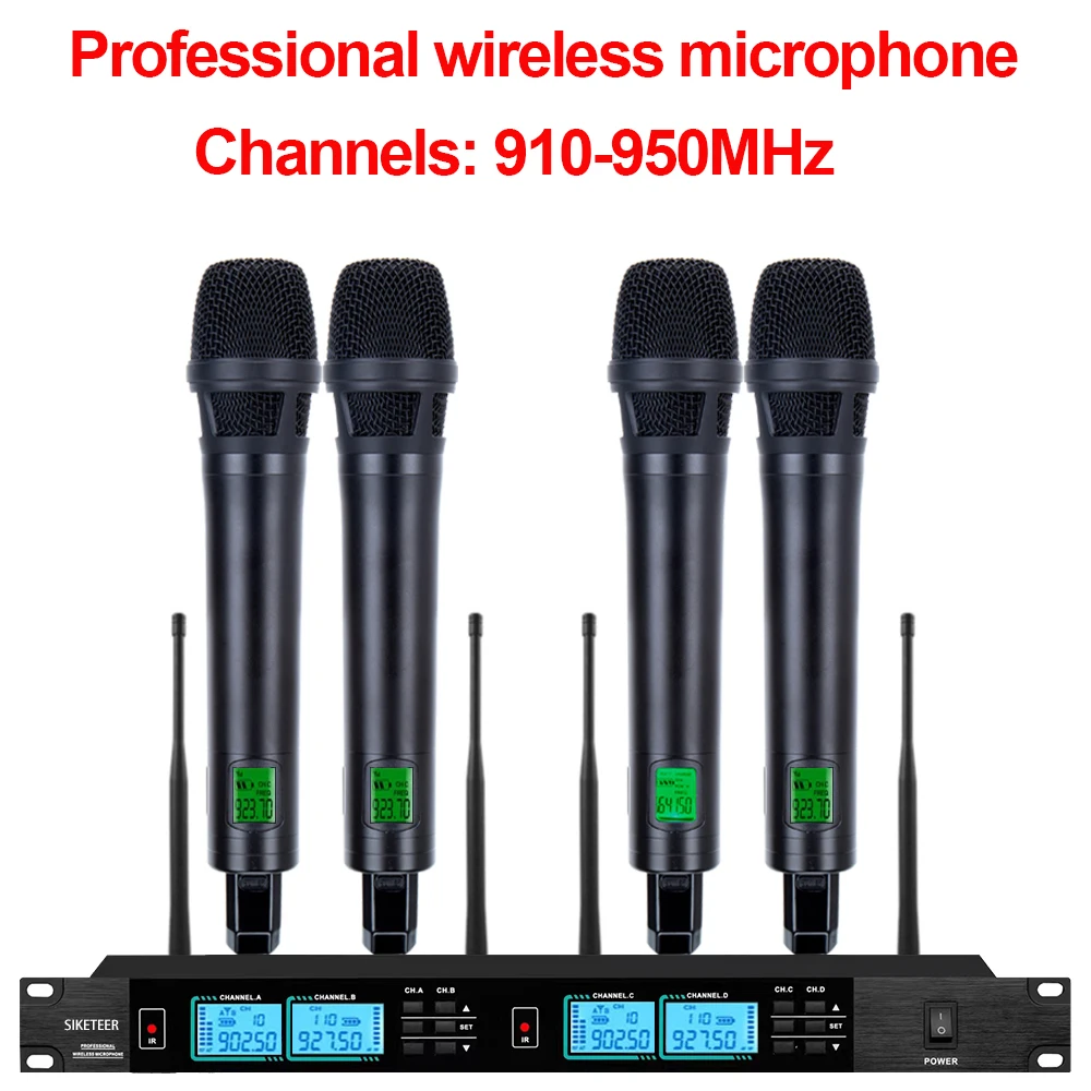 Microphone sans fil professionnel, microphone de conférence 4 canaux, adapté aux présentations dans les salles de réunion de toutes tailles.