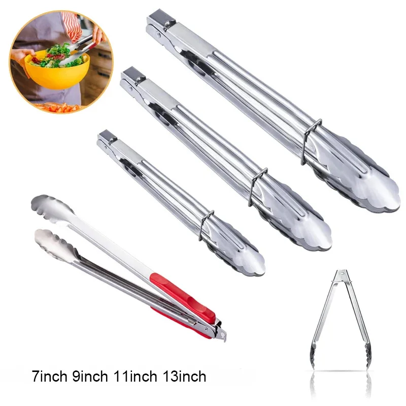 Stainless Steel Tongs Meat Salad Bread Serving Clip Barbecue Grill Buffet Clamp Cooking Tools Kitchen Accessories