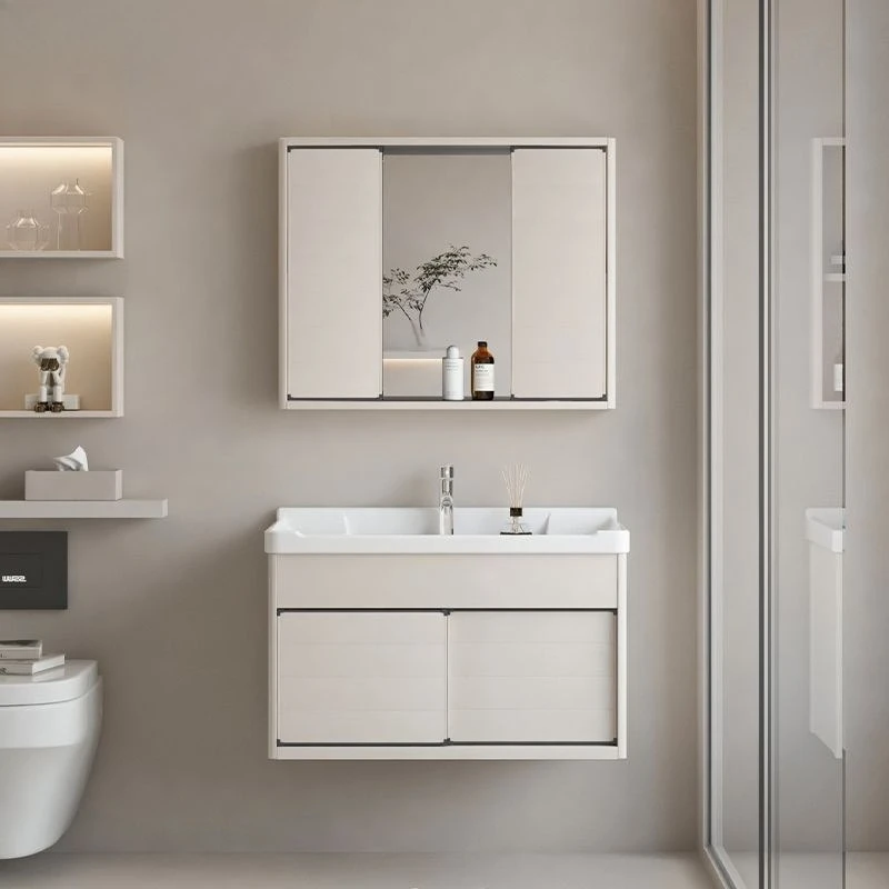 

mirror cabinet space aluminum bathroom cabinet combination integrated ceramic basin toilet push-pull wall washbasin