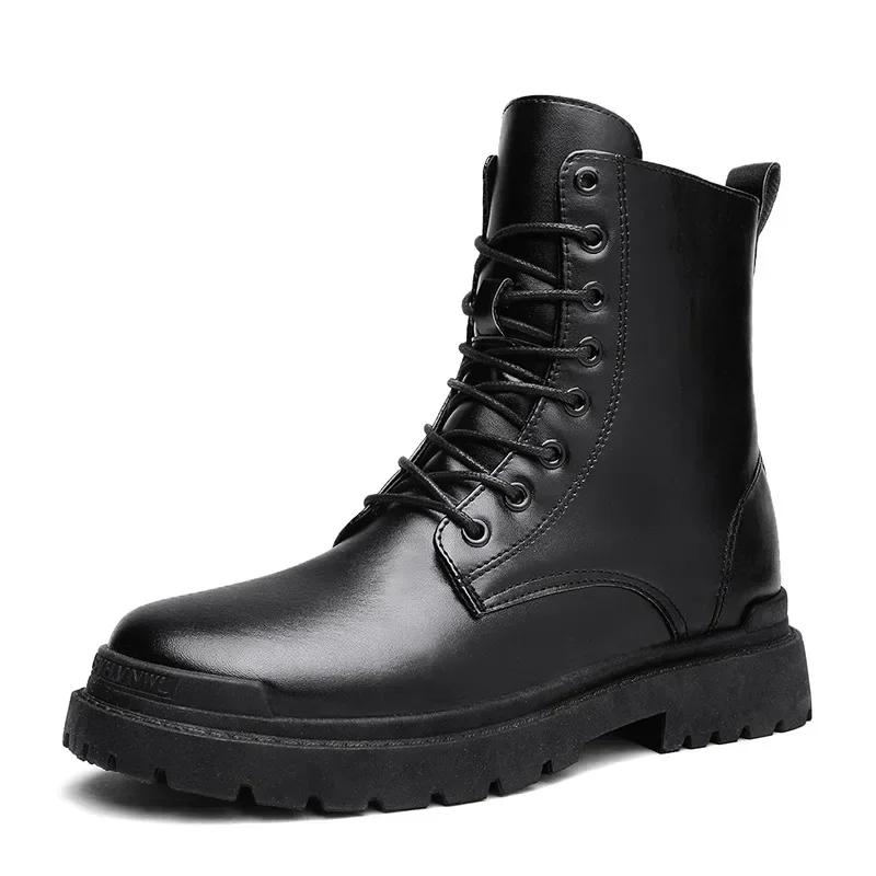 Men Black Leather Boots New British Style High Top Fashion Work Boots Outdoor Street Fashion Chelsea Men Shoes Comfortable Short