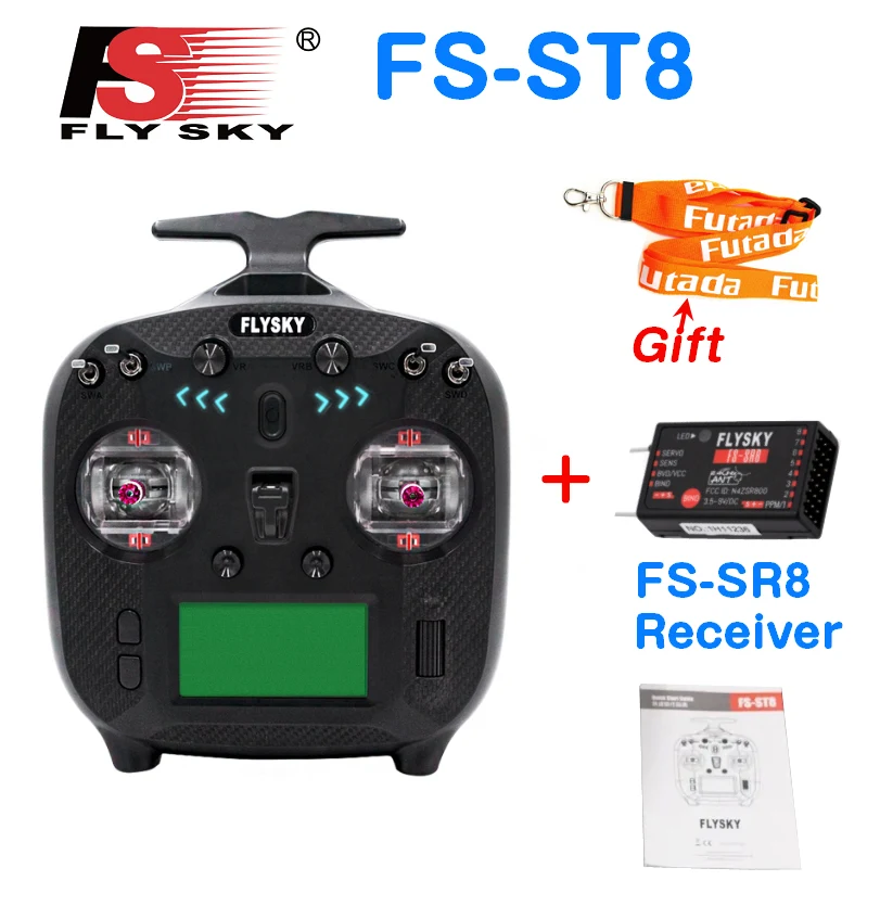 

FlySky FS-ST8 2.4GHz 10CH ANT RGB Assistant 3.0 Radio Transmitter with FS-SR8 Receiver for RC Drone Airplane Car Boat Robot Fly