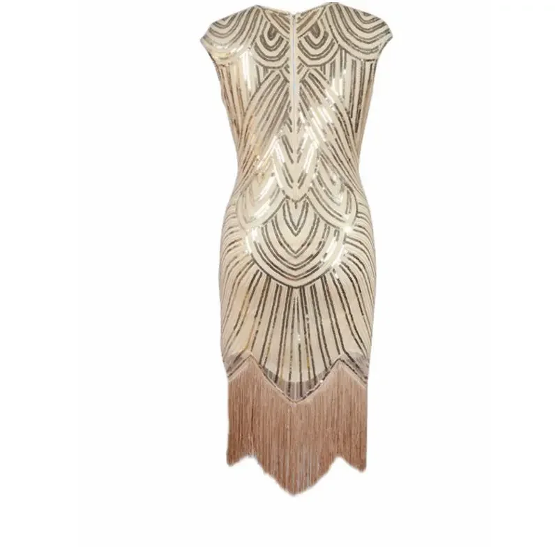 Vintage 1920s Sequin Fringe Charleston Dress Great Gatsby Sexy Women Evening Party Shining Bling Bling Tassel Dress New