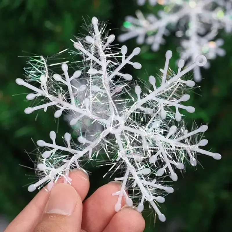 Artificial White Snowflakes Christmas Ornament Xmas Tree Hanging Pendents DIY Fake Snow Flake New Year Party Home Decors Gifts
