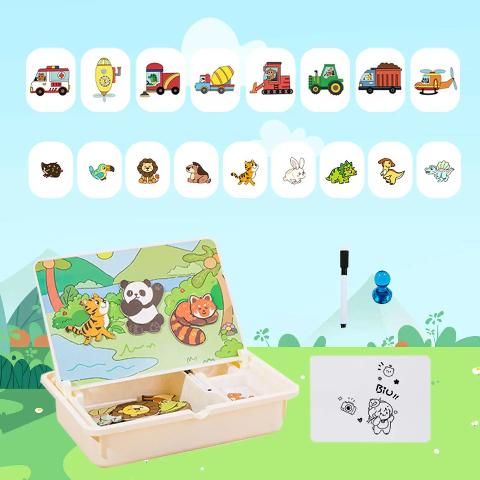 Caixa de quebra-cabeça magnética brinquedo criança correspondência imagem quebra-cabeça jogos de viagem da criança com maleta de transporte para crianças pré-escolares idades 3