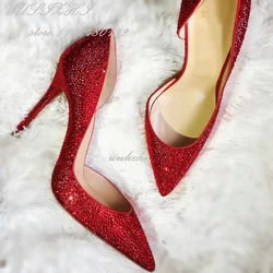 Décolleté rosso pieno di cristalli Donna Lusso Oro Tacchi con diamanti Sandali eleganti Scarpe da festa a punta con lato superficiale Scarpe vuote Argento Bianco Elegante