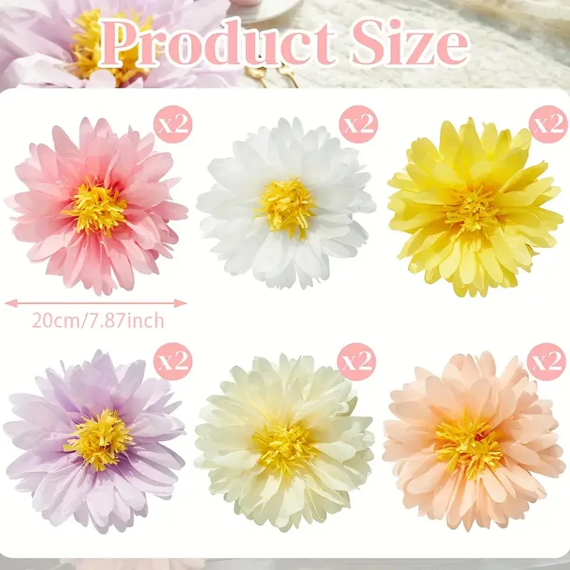 12 زهرة ورقية لديزي لحفلات الزفاف وديكور الحفلات - معلقة على الحائط على شكل زهرة الربيع اللامعة والملونة، ورق ديزي للأنشطة الداخلية/الخارجية، عيد الفصح، حفل التخرج، عيد الميلاد (لا يتطلب طاقة)، ديكور الزفاف #4