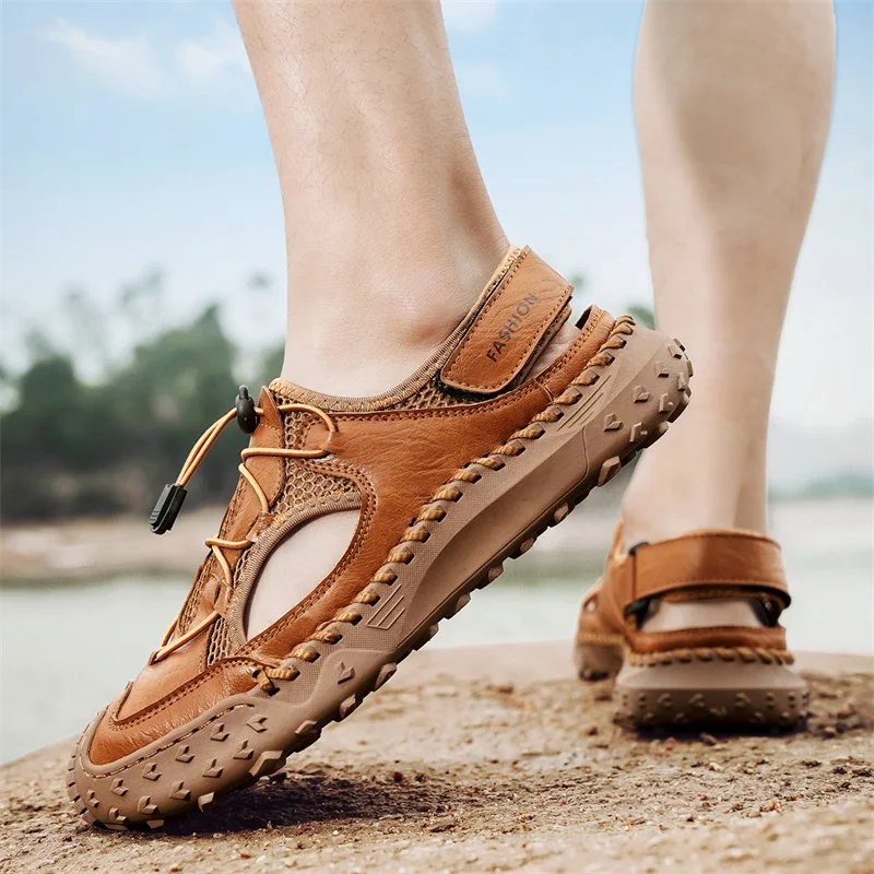 Summer Men Sandals Genuine Leather Mens Casual Shoes Outdoor Men Leather Sandals for Men Beach Shoes Roman mens Shoes