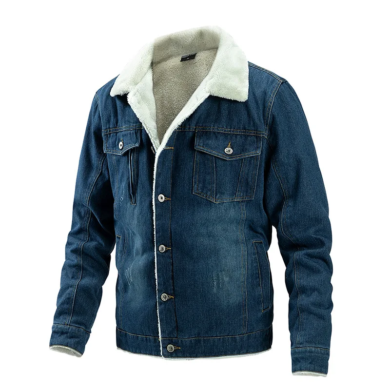 

Winter Denim Jacket Brushed Men's Chaqueta Jackets Cowboys Wears Mens Leisure Coat Men Outerwear Fat Male Embroidery Coats