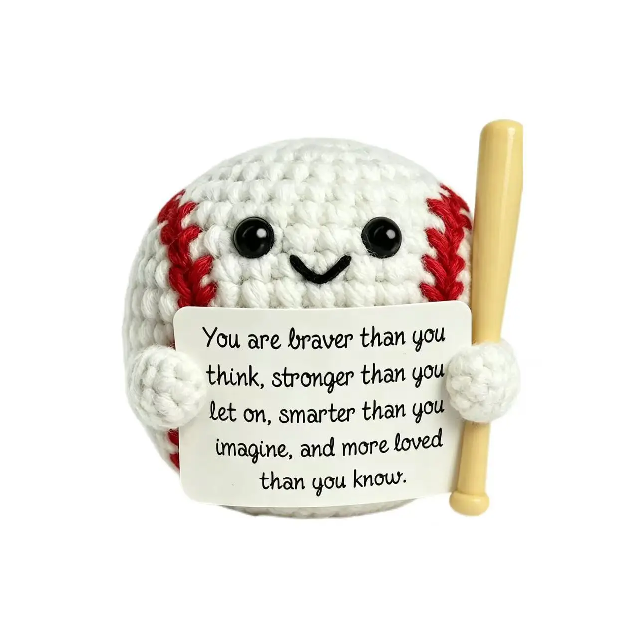Positive Crochet Baseball Bat Doll with Card Home Room Decor Handmade Knitted Emotional Support Baseball Ornament Christmas Gift