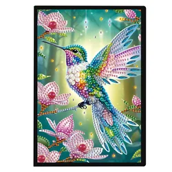5D DIY Special Shape Diamond Art Painting A5 Notebook Sketchbook, Rhinestone Art Hand Craft Kit Office Product(Green Bird)