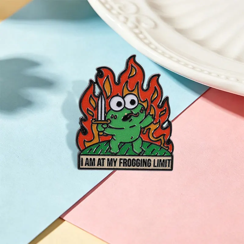 I Am At My Frogging Limit Enamel Pin Funny Angry Frog With Sword in Flame Brooch Lapel Backpack Badge Jewelry Gift for Friends