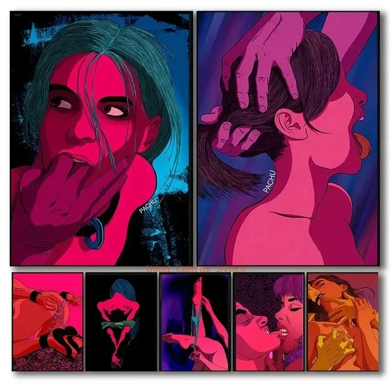 Sexy Couples Naked Canvas Lovers Sexual Love Women Men Comics Canvas Paintings Living Room Wall Art Images Home Bar Decoration