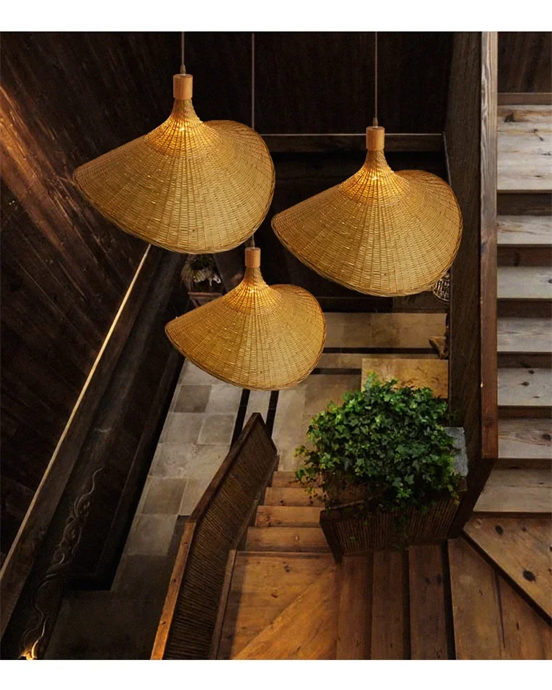 Modern Creative Straw Hat Chandelier Chinese Style Handmade Woven Bamboo Lamp Bamboo Chandelier Tea Room Rattan Hand-woven Lamps