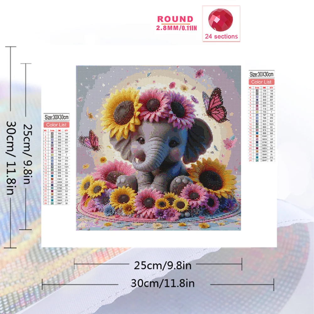 Evershine Elephant Diamond Painting Animal Cross Stitch Kits Sunflower Embroidery Cartoon Mosaic Home Decoration