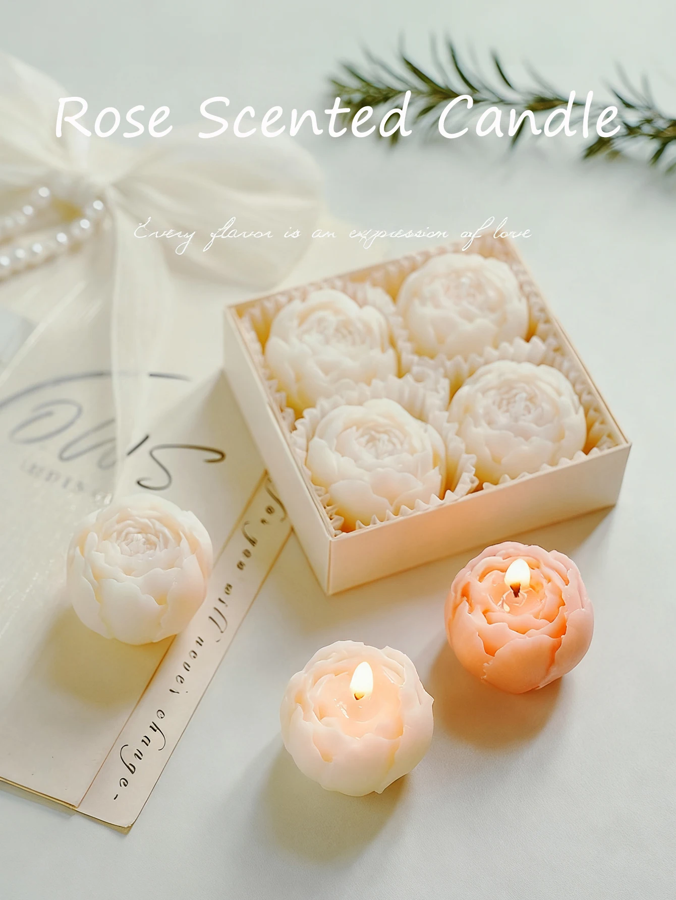 5-Color Rose Scented Candles Set of 4 Gift Box, Smokeless Decorative Candles, Atmosphere Enhancer, Valentine's Day Decor & Gift