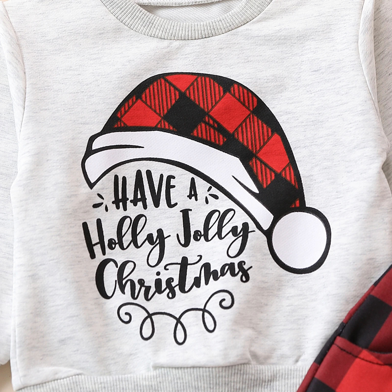 2PCS Baby Children Christmas Sets Autumn Winter Gray Long Sleeve T-Shirt with Red Checkered Pants Boys Girls Outfit 0-3T