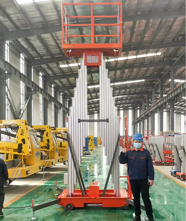 8 م 10 م 12 م عمل جوي خارجي مزدوج الصاري رفع عمودي سبائك الألومنيوم لطاولات الرفع