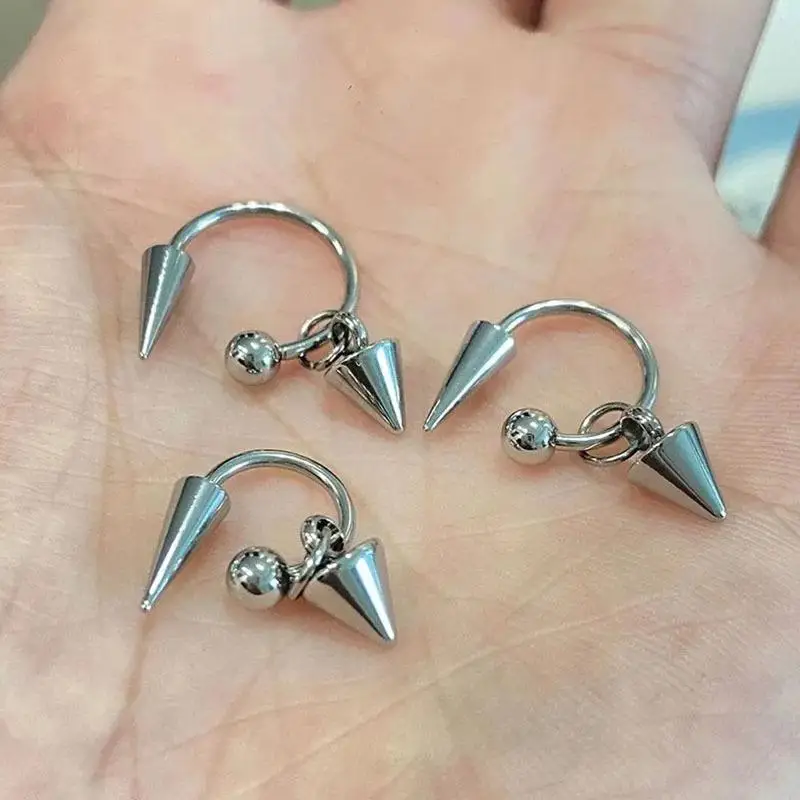「Gothic Stainless Steel Barbell Spike Drop Stud Earring Rivet Curved Cartilage Piercing Earrings For Women Y2K Party Jewelry」 view 3