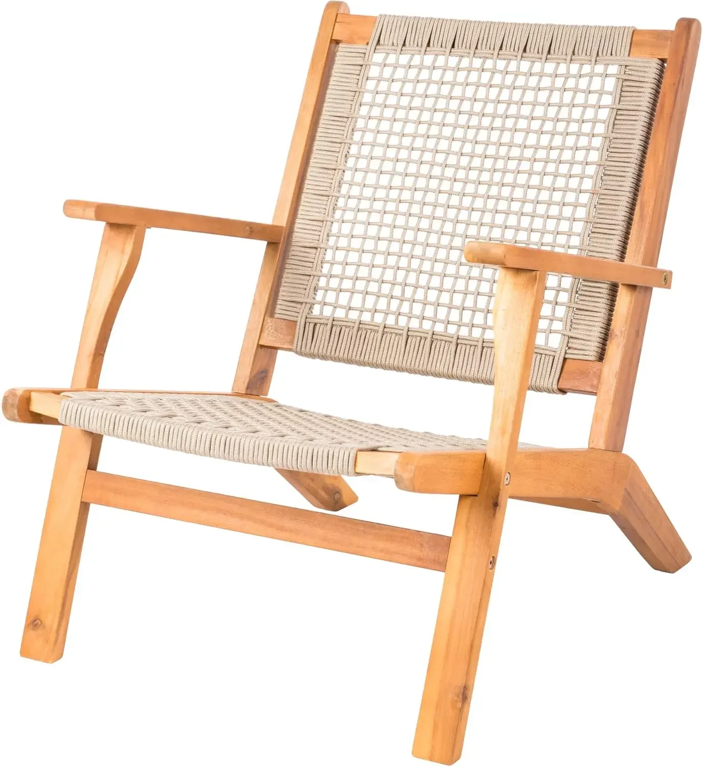 

Outdoor Chair Acacia Wood Construction Hand Woven Seat Mid Century Design Comfortable Reclining
