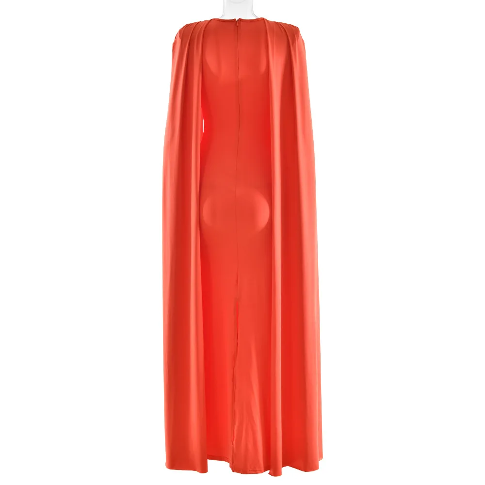 Abito da donna elegante con scialle solido maxi abito da festa o collo con spalla imbottita manica a mantella divisa aderente ballo di fine anno abito lungo da sera