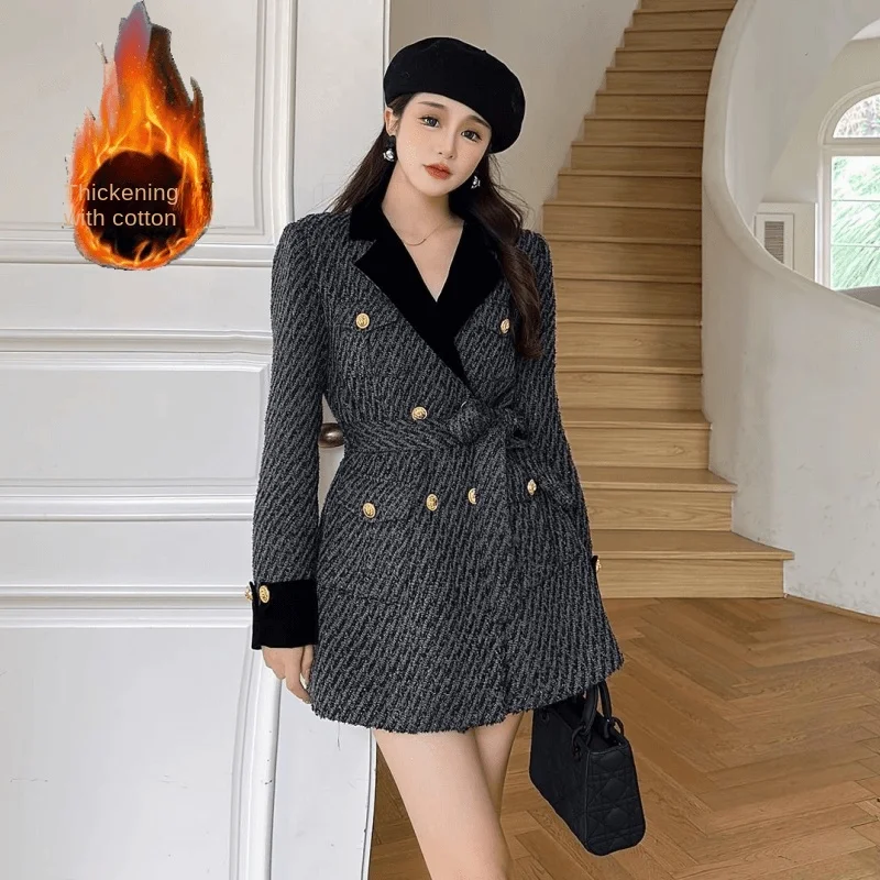 

Thickened Small Fragrant Wind Suit Wool Coat for Women 2024 Autumn and Winter New Large-size Women's Fat MM High-end Woolen Coat