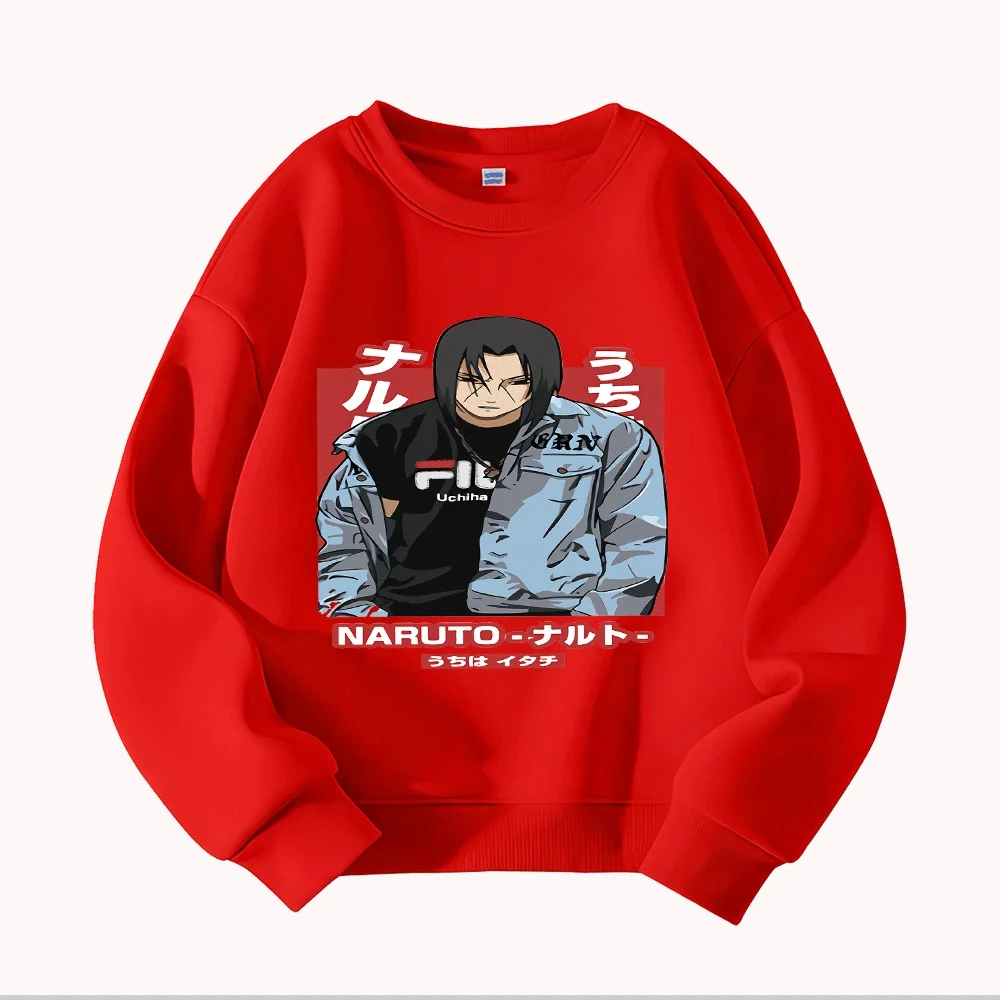 나루토 우치하 키즈 후드 패션 애니메이션 캐릭터 프린트 스웨트 셔츠 소년 소녀용 긴 소매 풀오버 캐주얼 아동복