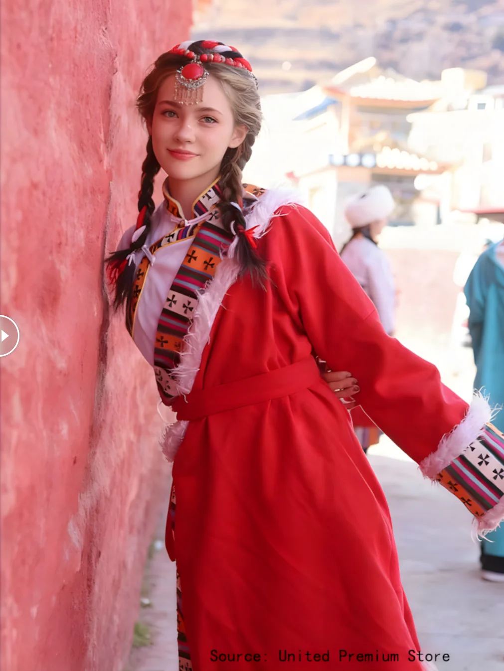 رداء مرجاني تبتي للجنسين شتاء دافئ سميك مخملي كم طويل حفلة الرقص الشعبي له #1