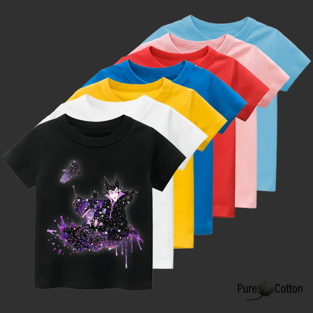 Pure Cotton Children's T-shirt Sparkling Printed Witch Tops Tees Comfortable Multi color Short sleeved Kawaii Girls' Clothing