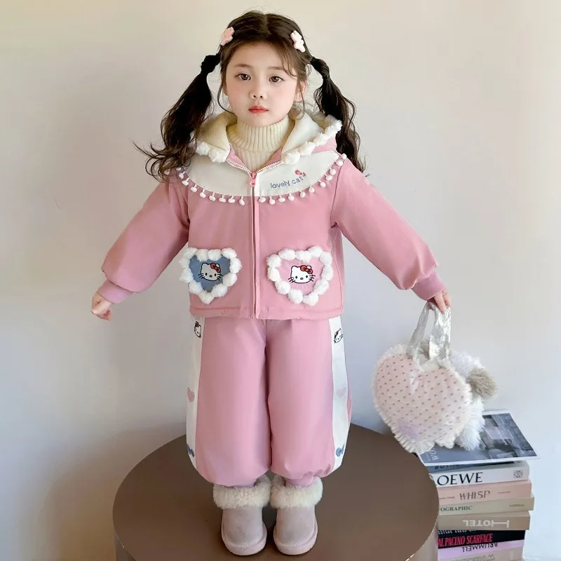 

Kawaii Hello Kitty Sanrio Children Cute Cartoon Comfortable Warm Jacket Cotton Sports Clothes Trousers Hoodie Gift for Kids