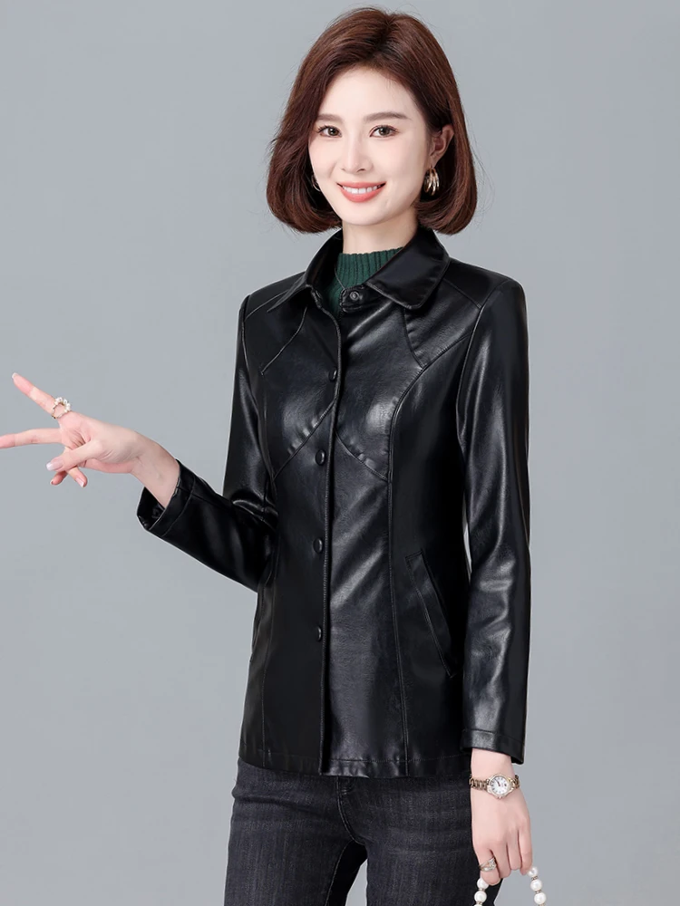 Giacca in Pelle di Pecora da Donna, Slim Fit, Stile Coreano, Nuova Collezione Primavera 2025, Taglie Grandi, Cappotto in Vera Pelle Haifeng