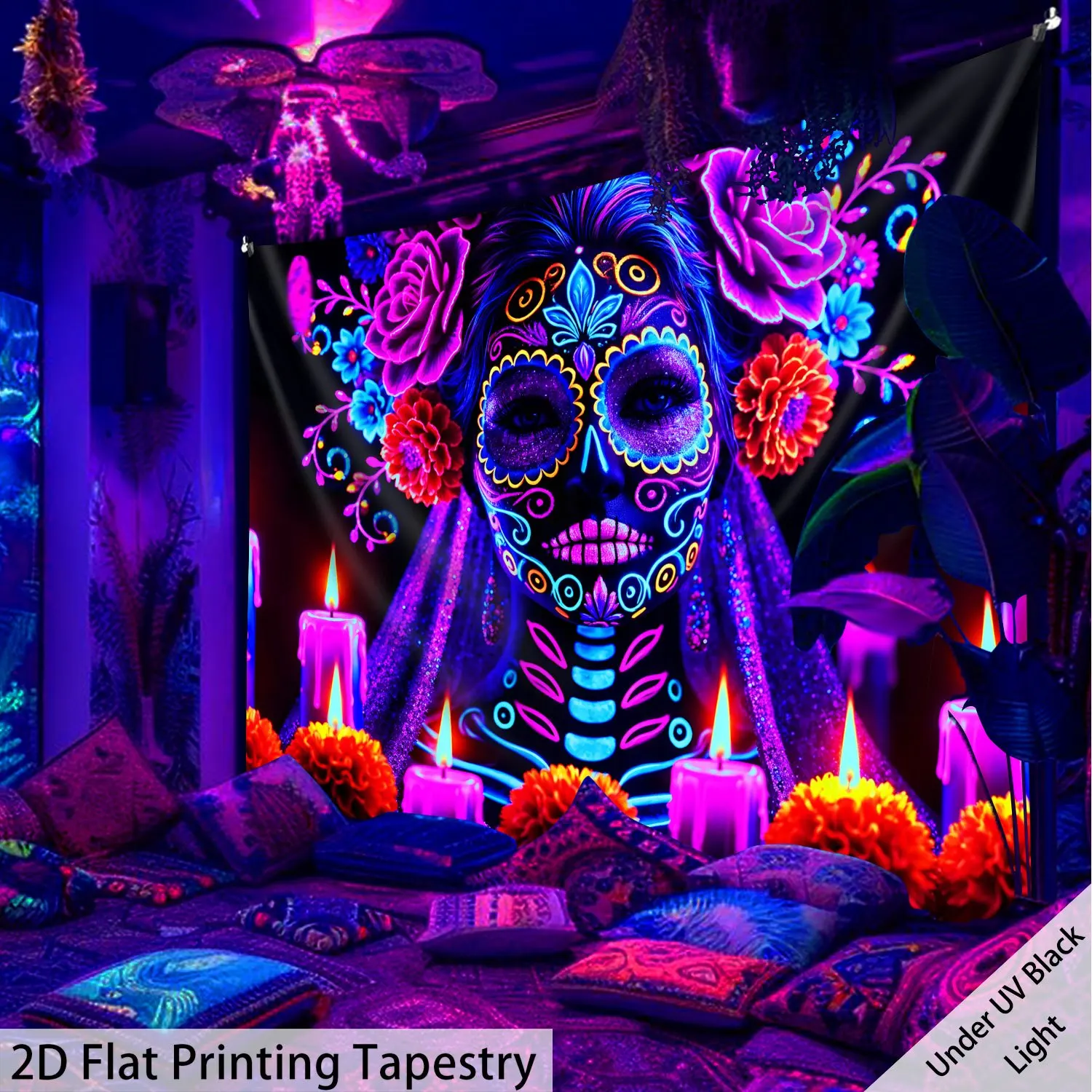VIKAMA tapisserie jour des morts crâne Art motif coloré néon décor Style bohème salon caractéristique mur chambre décor