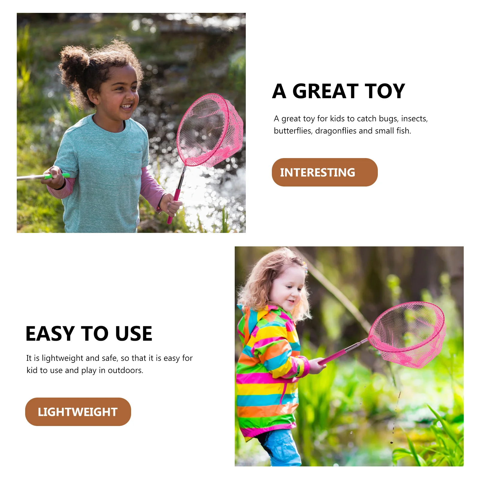 1 set di reti estensibili per la cattura dei pesci, secchio da esterno per bambini, rete leggera e robusta per piccoli pesci, farfalle, reti, giocattoli