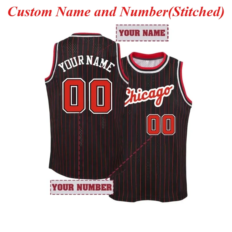 Custom Name & Number Basketball Jersey Chicago Breathable Sleeveless Sports Top Loose Fit for Training Competition & Casual Wear