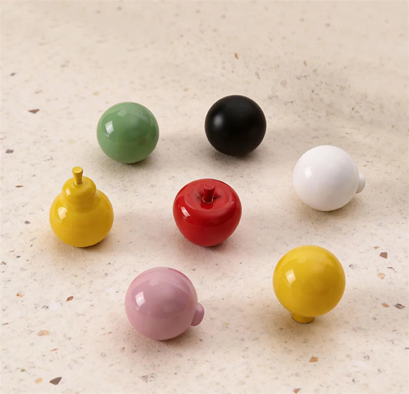 2pcs Red Apple Cabinet Pulls Solid Brass Cabinet Door Handles Single Hole Drawer Knob Wardrobe Cupboard Pull For Children's Room