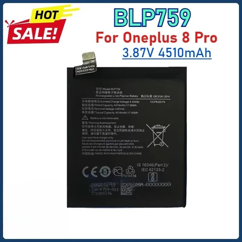 4510mAh BLP759 Li-Polymer Replacement Battery for OnePlus 8 Pro IN2023 High Capacity Mobile Phone Battery + Free Repair Tools