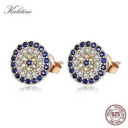 KALETINE Genuine 925 Sterling Silver CZ Crystal Lucky Turkey Evil Eye Earrings For Women Yellow Rose Gold Jewelry KLTE009