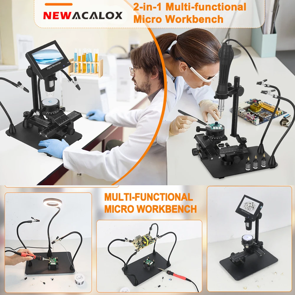 NEWACALOX Universal Adjustable Professional Base Stand Holder Desktop Support Bracket for Digital Microscope Soldering Repair