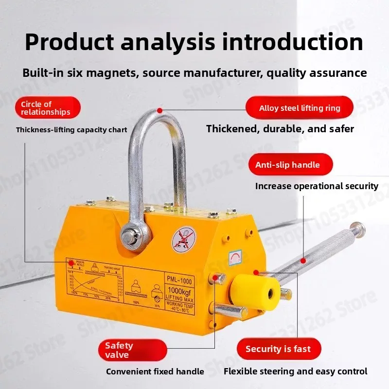 1T -400KG Permanent Magnetic Lifter, Heavy Duty Lifting Magnet for Steel Plate, Mold & Iron Parts