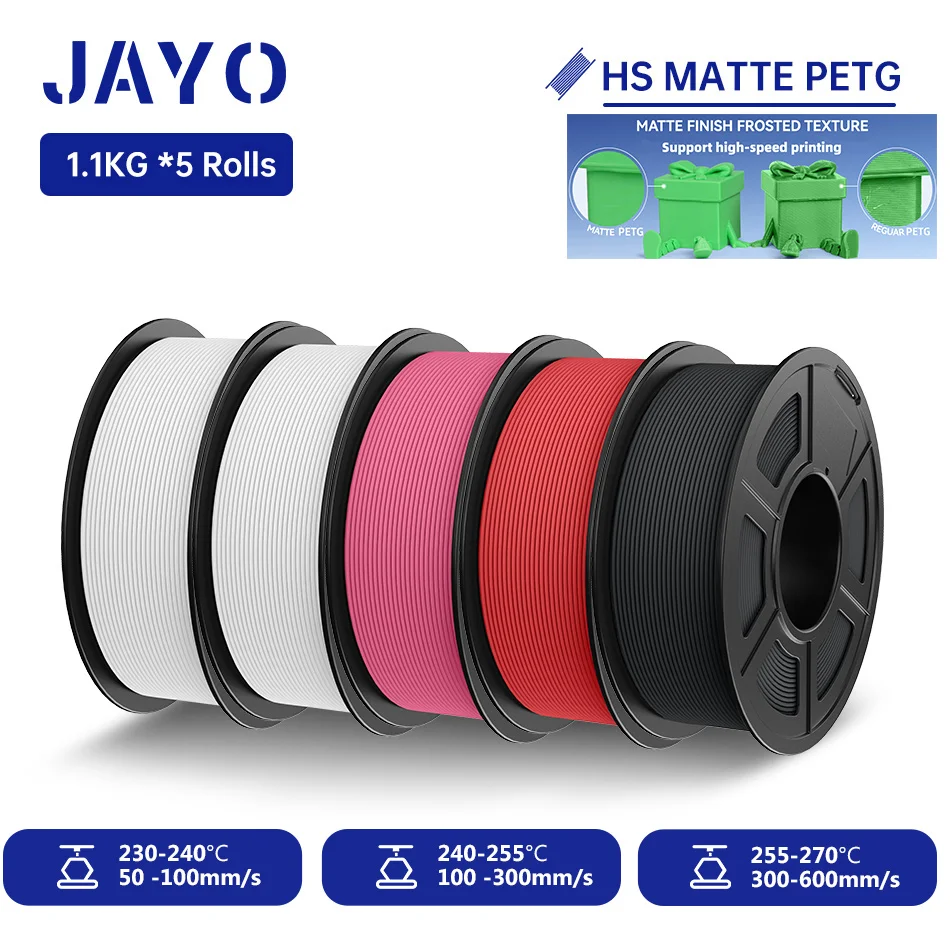 JAYO 5,5KG Hochgeschwindigkeits-Mattes PETG 3D-Drucker-Filament, hohe Durchflussgeschwindigkeit 50-600mm/s, Matteffekt PETG 3D-Druckmaterialien für 3D-Drucker & 3D-Stifte