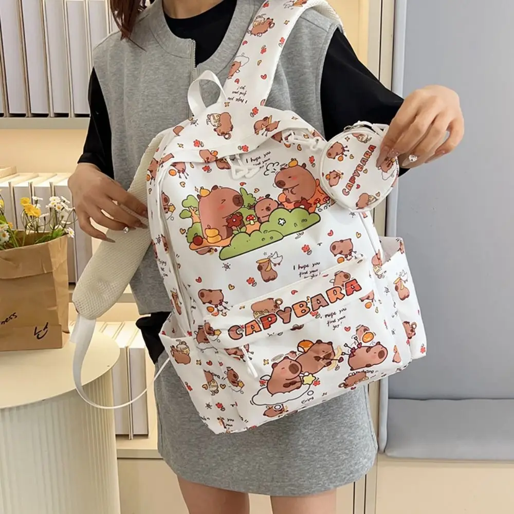 

Рюкзак с капибарой и несколькими отделениями, водонепроницаемый, с широкими бретелями, школьная сумка с мультяшными животными, многофункциональная, легкая