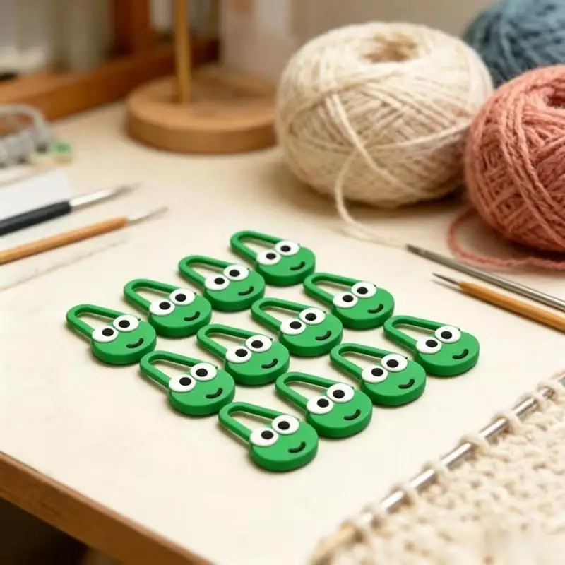 Verriegelbare Häkelmarkierer 10/20 Stück Kawaii Cartoon Frosch Niedliche Rutschfeste Clips für Strick- und DIY-Nähprojekte – Detail 3