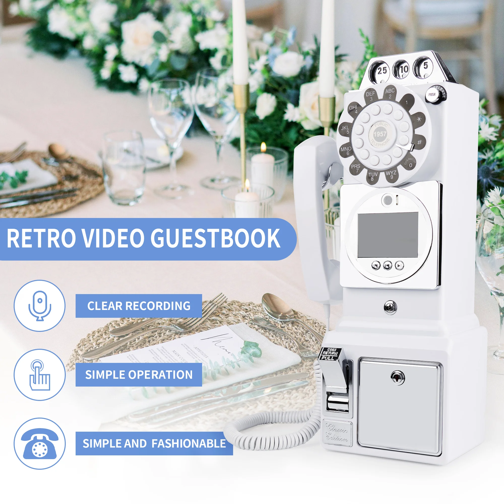 Retro style 32GB video message book, phone 1080P resolution, wedding party, birthday wishes message book, USB connection to PC