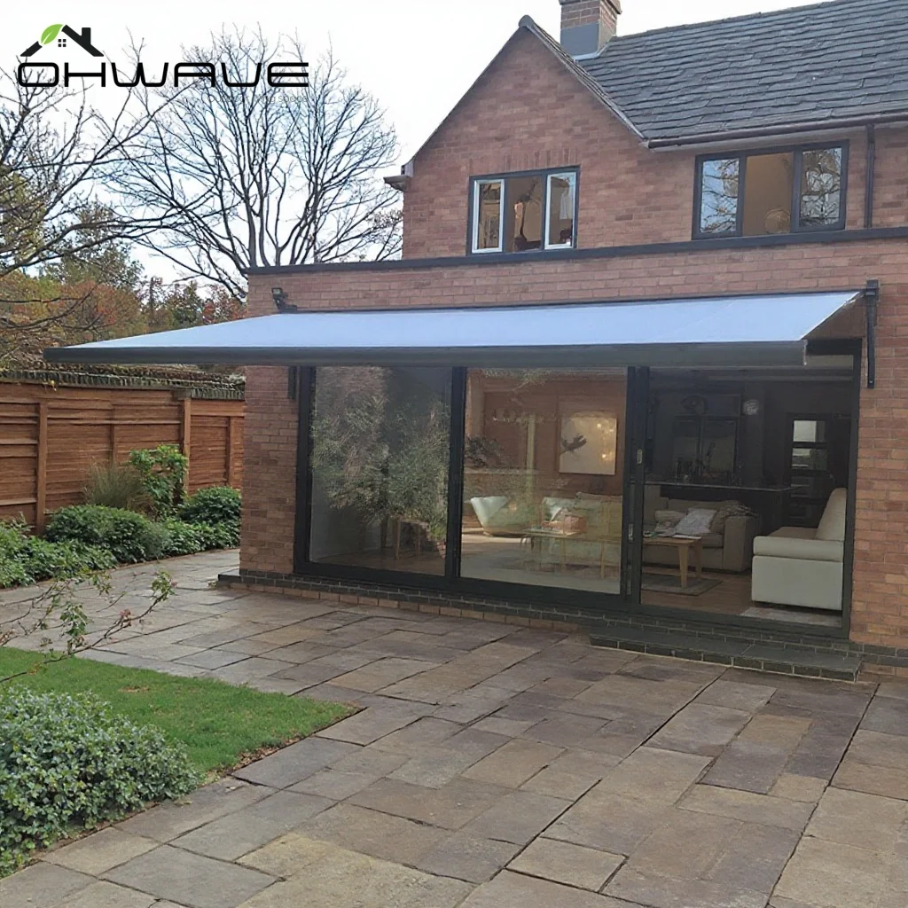 New Automatic Retractable Outdoor Cassette Foldable Sun Shade Awnings 6m Max Width Aluminum Alloy Frame PVC for Garden Buildings