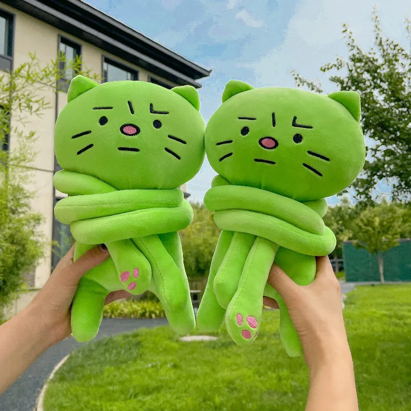 Kawaii Alien Cat Plush Backpack Cute Green Kitty Single-shoulder Bag Sad Cat Cartoon Plushie Bag for Women Fashion Crossbody Bag