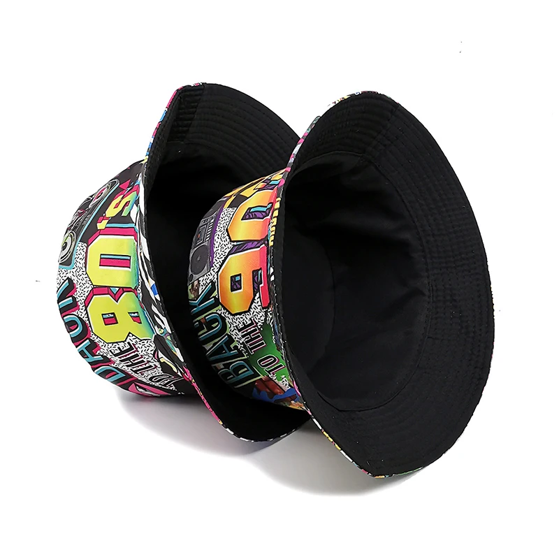 Bocca Cartoon Bucket Hat Vintage Style Fisherman Hats Printing Panama Cap Double Sides 80 90s Outdoor Summer Sunshade New Style