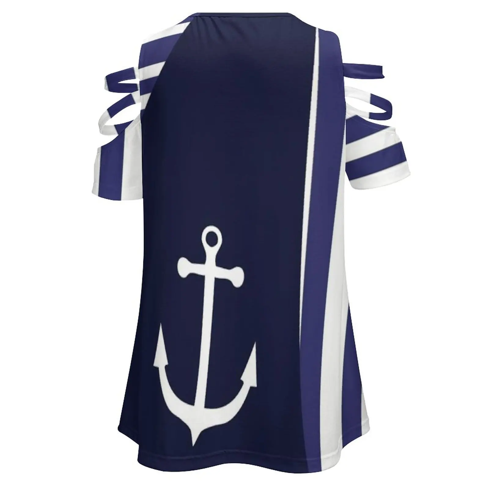 Sailor Stripes With Anchor Women\'S T-Shirt Summer Fashion Print Floral V-Neck Zipper Tshirt Hollow Pullover Ladies Top Sailor