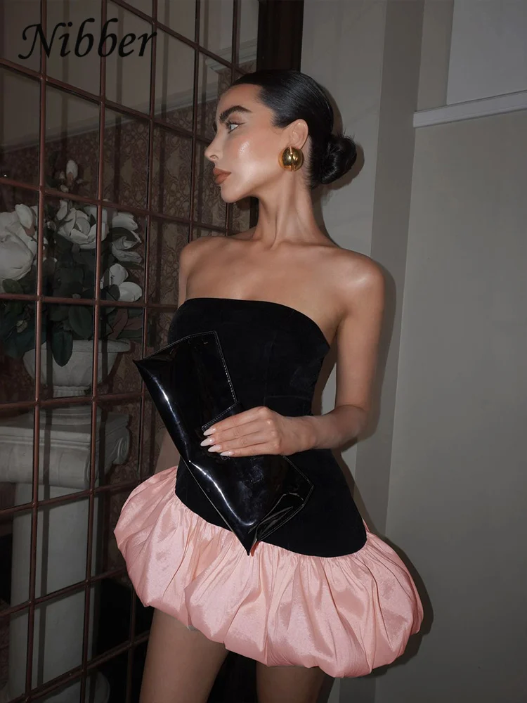 Nibber verão inchado vestido feminino y2k elegante irregular veludo retalhos sem alças meia-noite festa de aniversário doce banquete bodycon