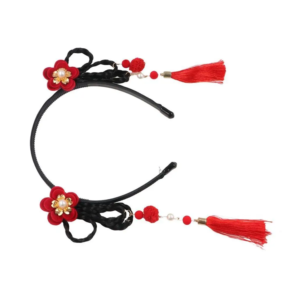 赤ちゃんかわいい花パールリボンタッセル女の子子供のヘッドバンド新年ヘッドドレス中国風ヘアバンド漢服ヘアフープ