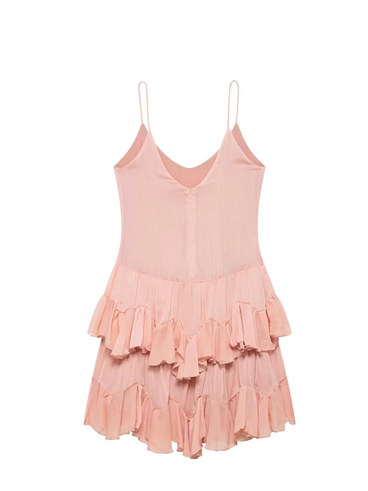 Hh verão nova moda feminina vestido sólido o-pescoço sem mangas sem costas em camadas decoração zíper feminino sexy mini vestidos